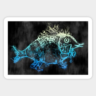 Lovely fantasy reptile creature in black and blue Sticker